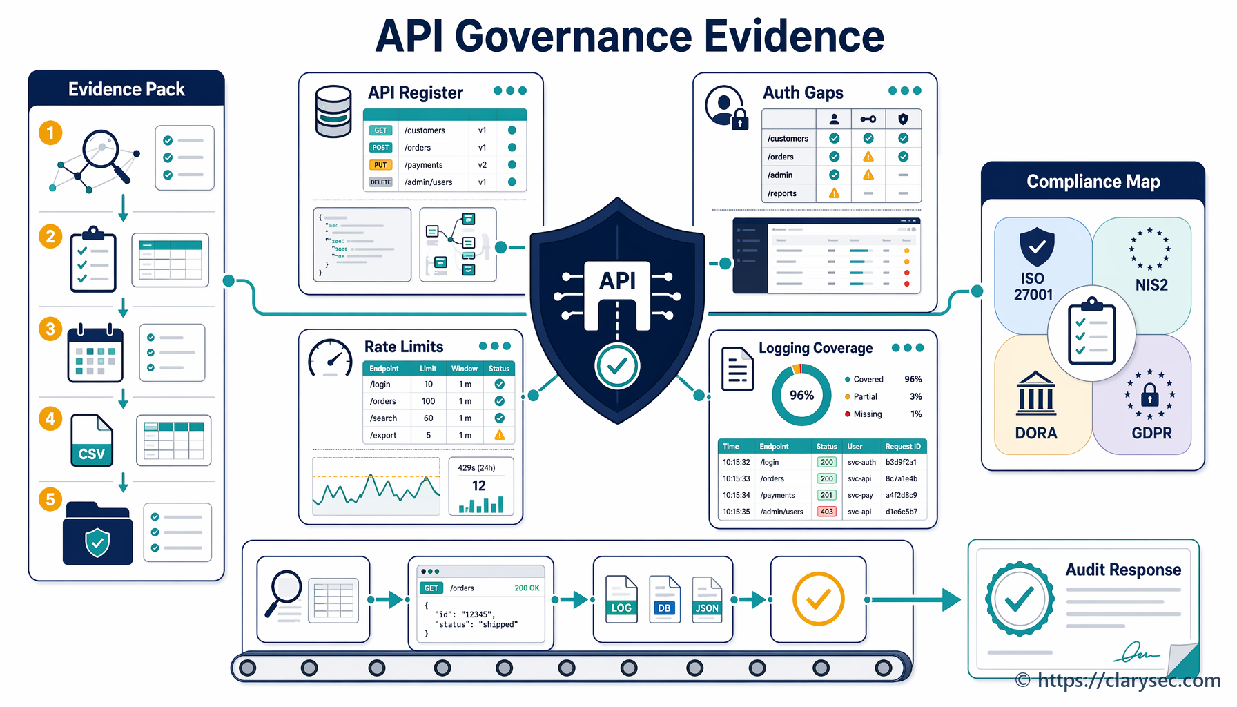 API security governance evidence map for ISO 27001, NIS2, DORA and GDPR